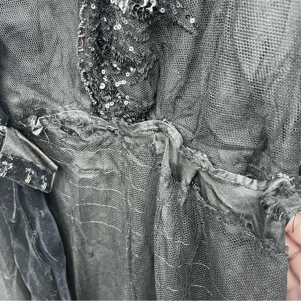 Antique 1910s Black Silk Tulle Beaded Sequin Edwardian Mourning Gibson Girl Gown - Picture 14 of 16